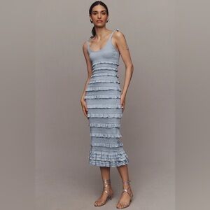 NWT V. Chapman Lotus Stretch Satin Midi Dress Arctic Ice size 2